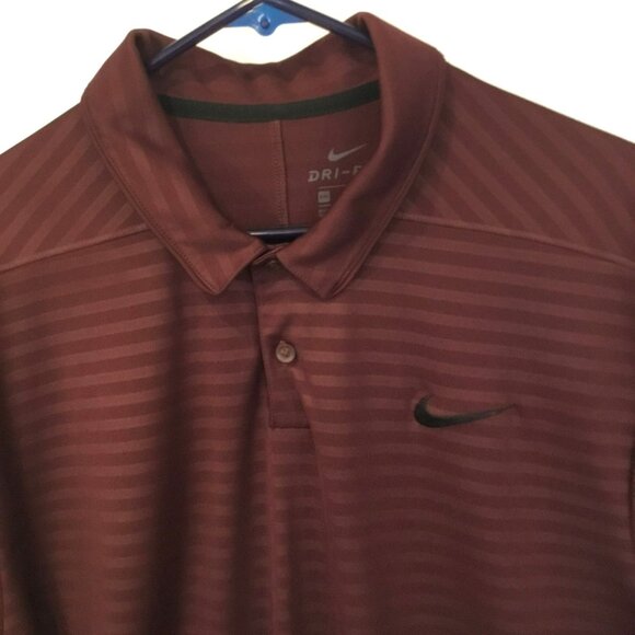 Nike DRI-FIT Men's 2-Button Golf Polo Shirt Sz XXL in Burgundy Stripe Activewear - Picture 2 of 11